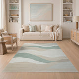 Serene Wavy Beige Teal Abstract Area Rug