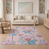 Blush Pink Lotus Flower Pattern Area Rug