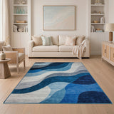 Blue Teal Abstract Wave Blue and Teal Area Rug