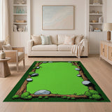 Cartoon Forest Log Frame Green Area Rug