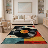 Washable Retro Vinyl Record Geometric Low Pile Area Rug