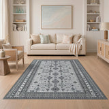 Black and White Black White Geometric Heritage Tribal Rug