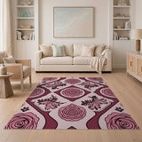 Pink Rose Damask Floral Vintage Rug