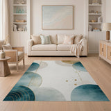 Teal Gold Abstract Geometric Circle Area Rug
