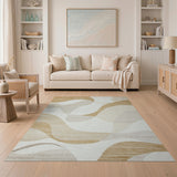 Abstract Wavy Beige Beige and Neutral Area Rug