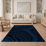 Navy Blue Fluid Wave Abstract Area Rug