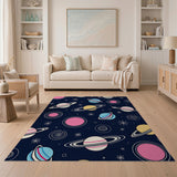 Whimsical Cartoon Planets Stars Area Rug