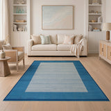Blue Border Woven Coastal Area Rug