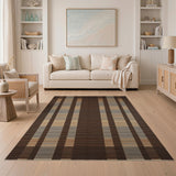 Geometric Modern Brown Tan Striped Woven Area Rug