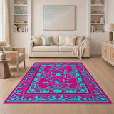 Pink Vibrant Pink Teal Traditional Persian Area Rug