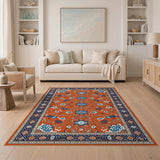 Vibrant Persian Orange Floral Area Rug