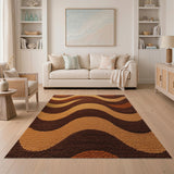 Wavy Brown Tan Abstract Shag Rug