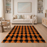 Geometric Modern Bold Orange Black Houndstooth Area Rug