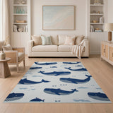 Blue and Teal Navy Blue Whale Ocean Kids Area Rug