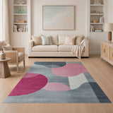 Modern Abstract Grey Pink Wavy Area Rug