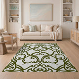 Ornate Green Vine Heart Floral Rug