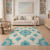 Teal Floral Mandala Vintage Area Rug