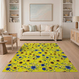 Vibrant Yellow Sunflower Rug with Blue Florals