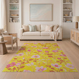 Sunny Yellow Pink Peony Floral Area Rug