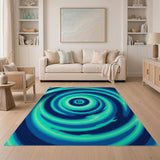 Hypnotic Teal Navy Spiral Geometric Area Rug