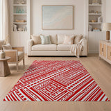 Red Bold Red Geometric Maze Area Rug