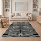 Geometric Modern Wavy Black White Geometric Area Rug