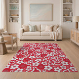 Vibrant Red White Floral Pattern Area Rug
