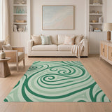 Swirling Green Heritage Tribal Area Rug