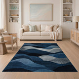 Blue and Teal Abstract Blue Wave Mountain Area Rug
