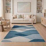 Blue and Teal Serene Blue Wave Abstract Area Rug