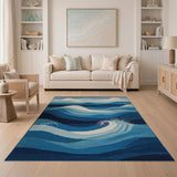 Layered Ocean Waves Blue Area Rug