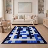 Navy Blue Geometric Block Area Rug