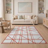 Bold Red Geometric Line Area Rug