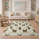 Brown Deer Silhouette Fern Pattern Area Rug
