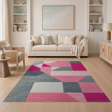 Vibrant Pink Grey Geometric Modern Area Rug