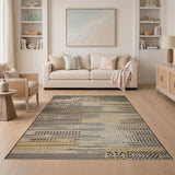 Brown Tan Distressed Geometric Area Rug