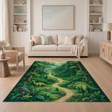 ODIKA Washable Dinosaur Forest Kids Area Rug - Non-Slip Green Jungle Path Play Mat