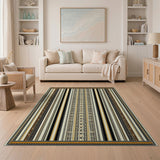 Bold Black White Tribal Striped Area Rug