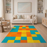 Blue and Teal Vibrant Geometric Color Block Area Rug