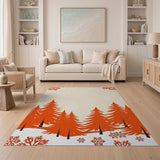 Orange Pine Forest Winter Snow Rug