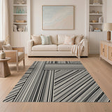 Bold Black White Geometric Stripe Block Rug