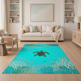 Sea Turtle Teal Ocean Area Rug