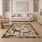 Tribal Safari Animals Rug in Beige Brown