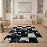 Distressed Vintage Bison Checkered Rug