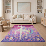 Magical Unicorn Kids Area Rug with Stars Flowers