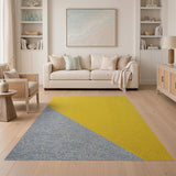 Yellow Grey Diagonal Split Boucle Area Rug