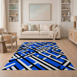 Bold Blue Geometric Maze Area Rug