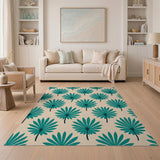 Blue and Teal Coastal Beach Teal Palm Frond Coastal Area Rug