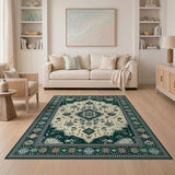 Green Border Persian Medallion Area Rug