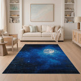 Starry Night Full Moon Blue Area Rug